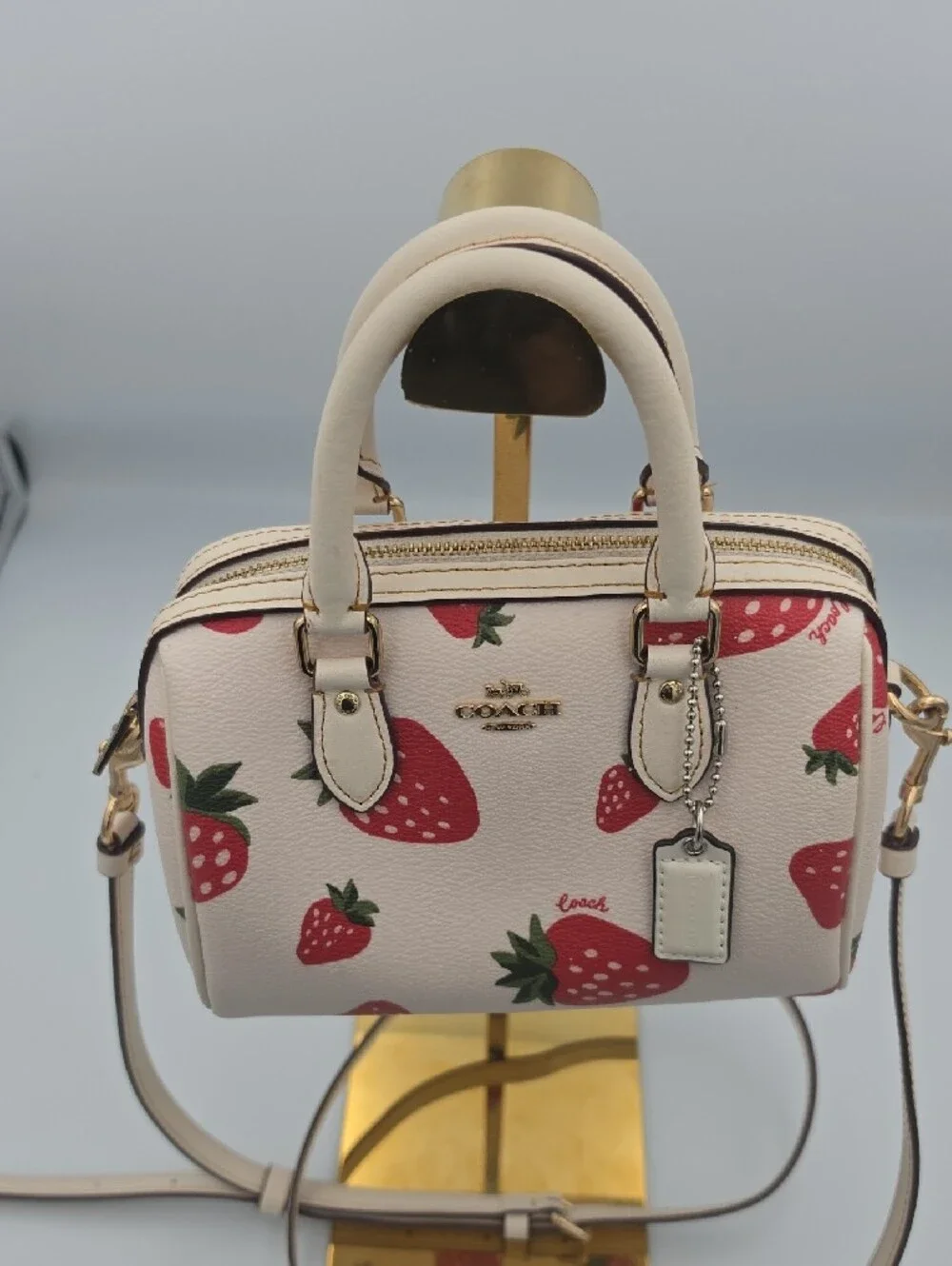 Coach Cream Strawberry Print Limited Edition Mini Crossbody Satchel (EUC)✨️🍓✨️